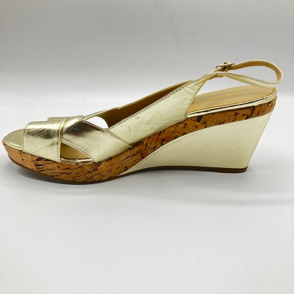 Metallic Gold Slingback Wedge Sandals - Picture 4 of 9